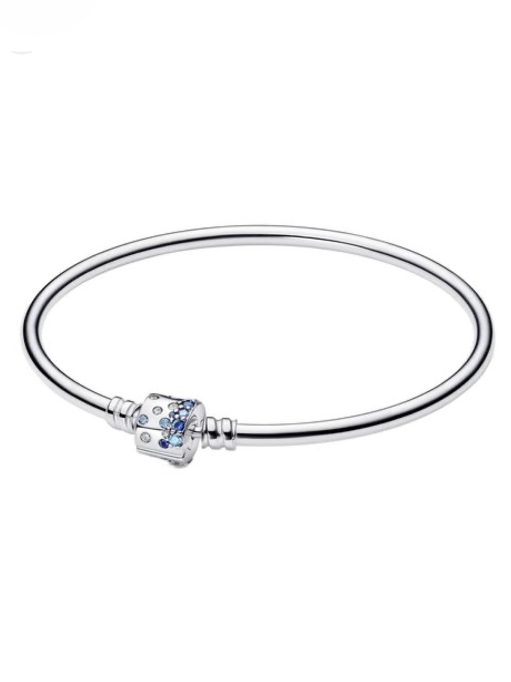 Pandora Sterling Silver Bangle with Blue Crystal Charm